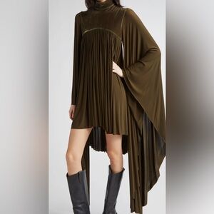 NWT Zimmermann Memento Pleated Batwing Minidress Olive